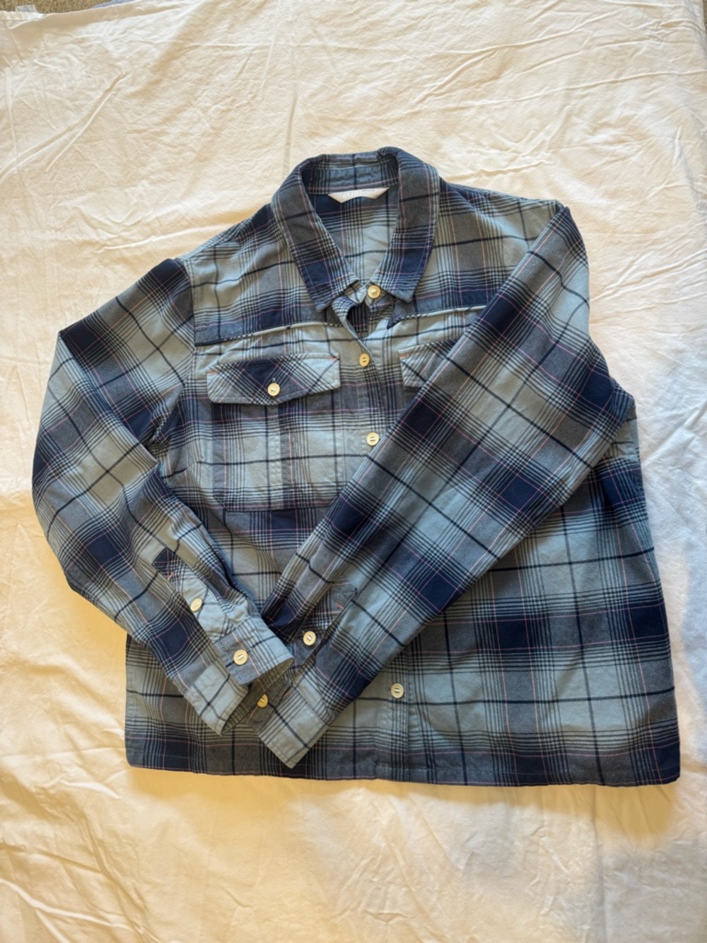 Stio Blue and Navy Plaid Button-Down Shirt